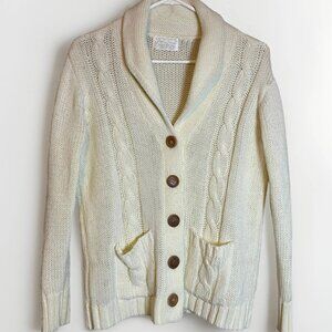 Vintage Exclusive Imports Women's Ivory Cable Knit Chunky Cardigan Sweater Sz M